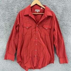 Sheplers Shirt Mens 18-1/2‎ 36 Tall Red Western Fit Pearl Snap Cowboy Rodeo VTG
